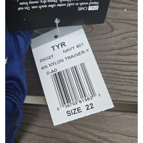 TYR Solid Navy 4 In Nylon Trainer Racer Boys Swim Brief- Size 22 New - Picture 3 of 3